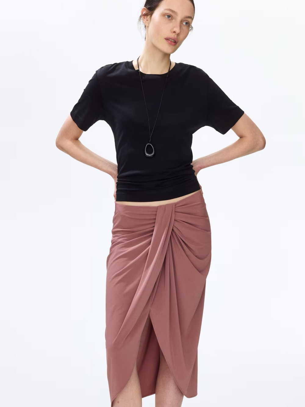 ✨NWT | H&M | Draped Wrap Midi Skirt in Pink-Mauve